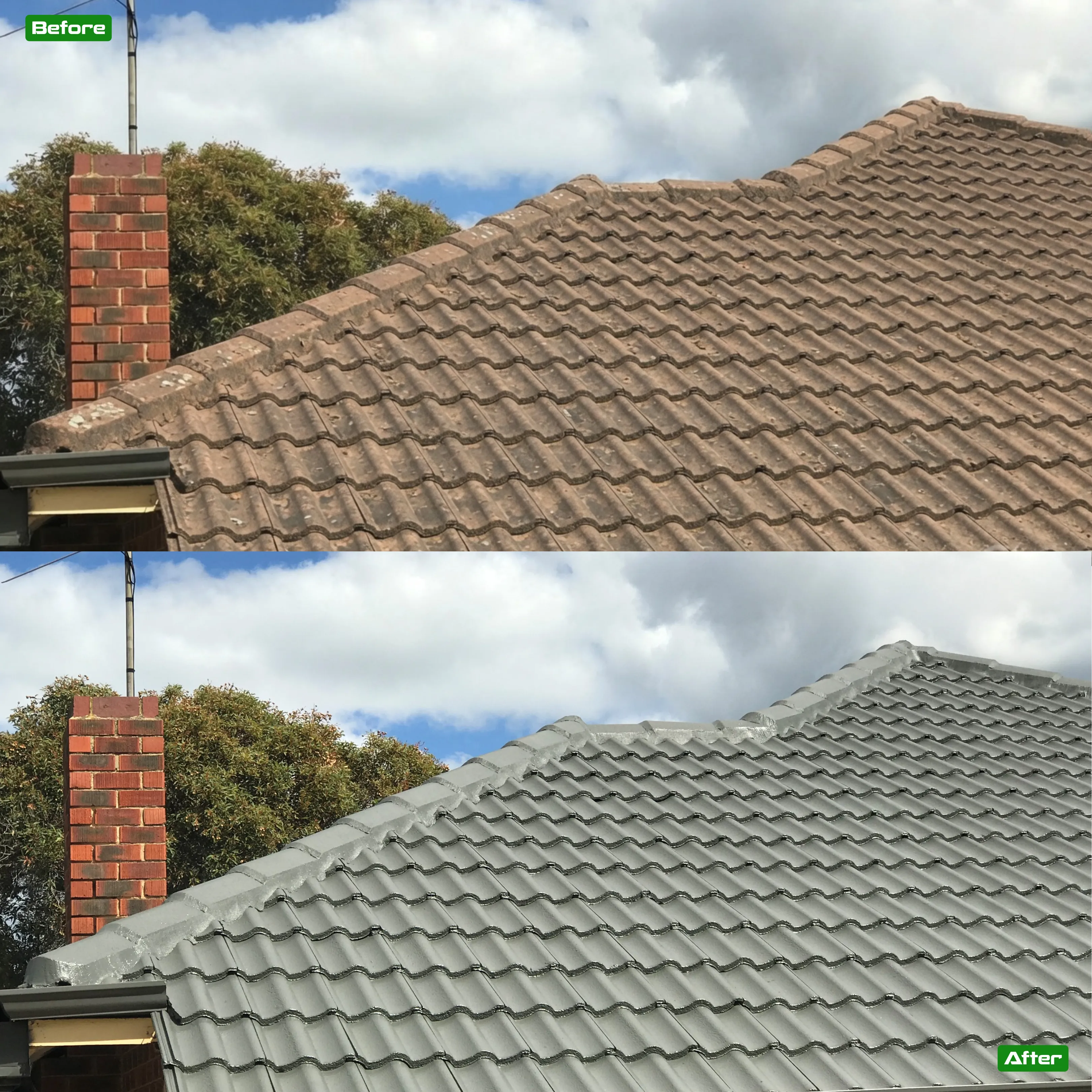 Before and after roof restoration in Perth - 1 restoration by Roof Restorers Perth WA
