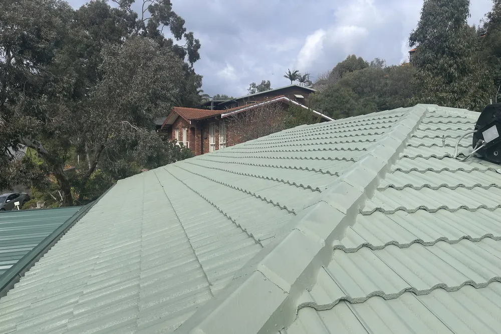 Perth roof with Colorbond Pale Eucalypt Dulux Acratex coating