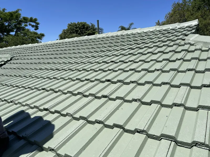 Perth roof with Colorbond Pale Eucalypt Dulux Acratex coating - view 3