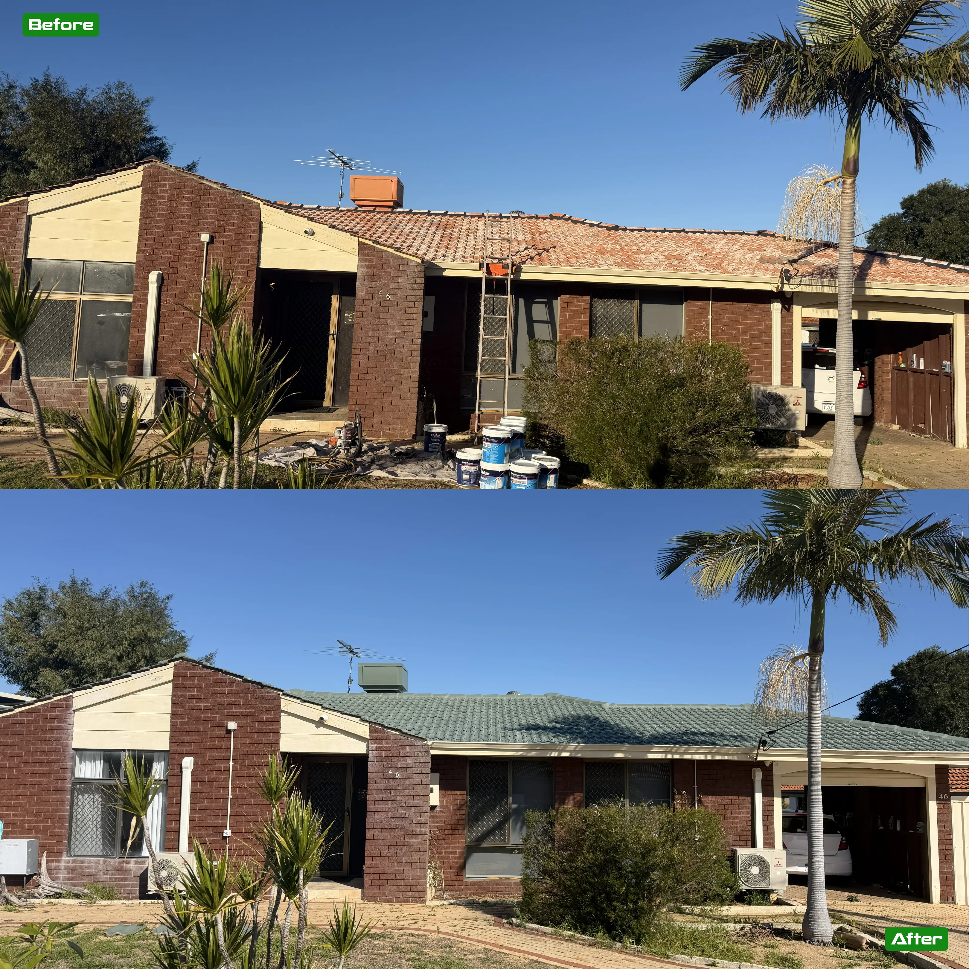 Before and after roof restoration in Perth - 4 restoration by Roof Restorers Perth WA