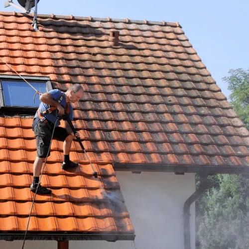 A Perth tile roof being professionally high-pressure cleaned