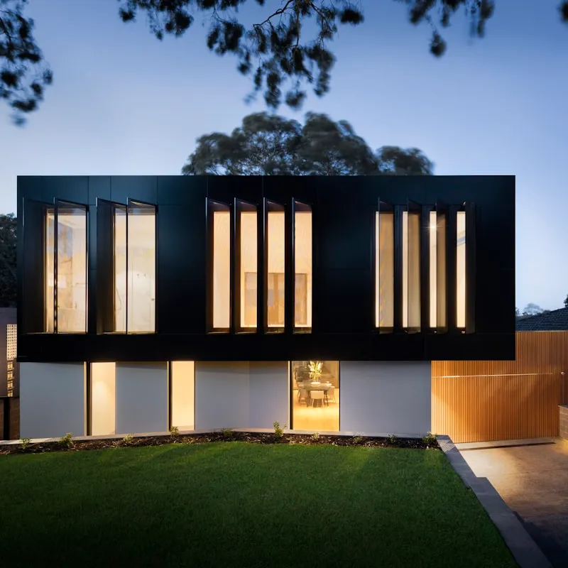 Modern home exterior showing roofline and flashing details