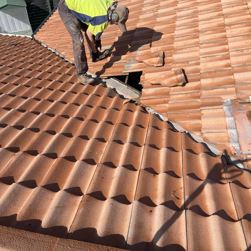 Roofing work in progress showing gutter and edge detail on a Perth home